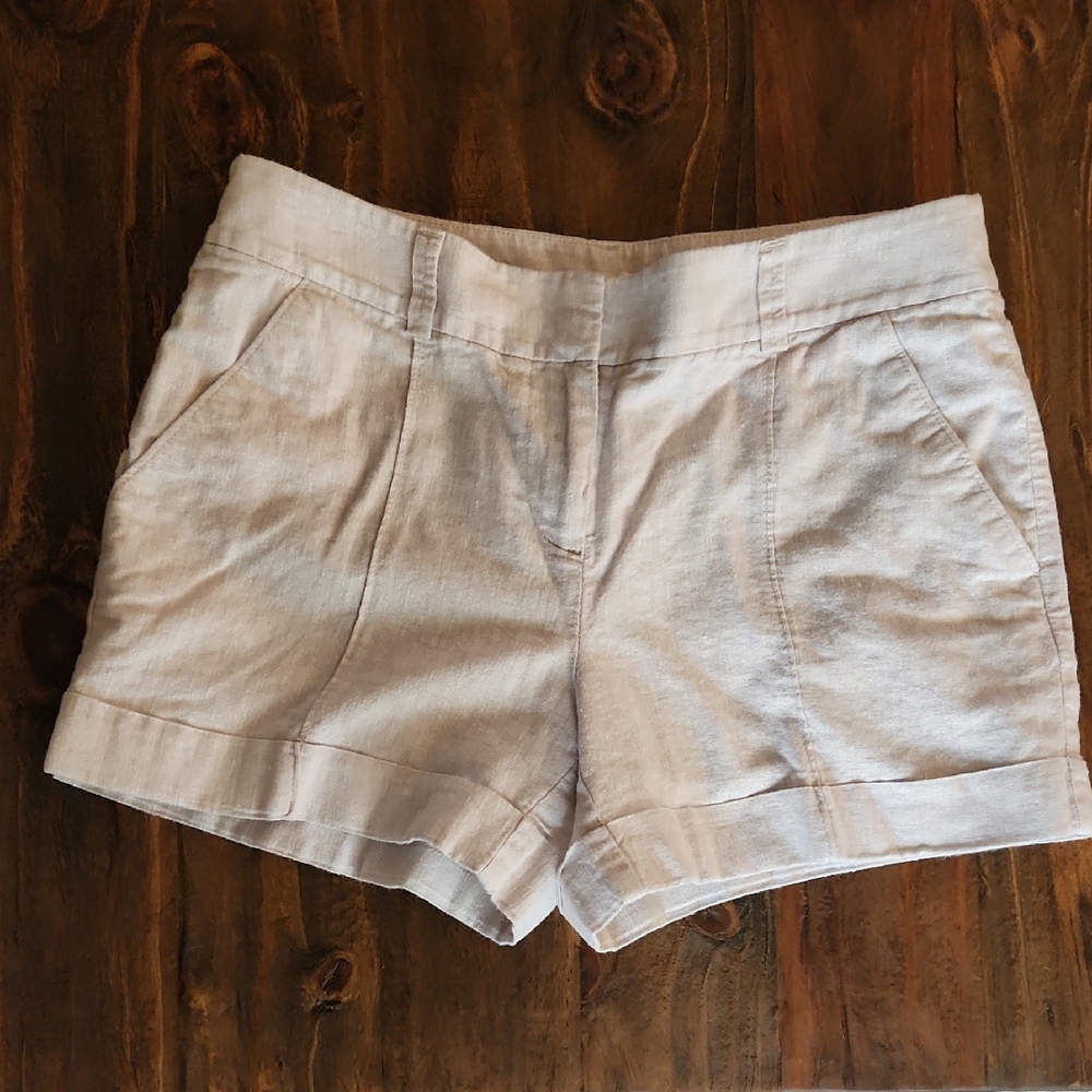Women's Beige Shimmer Linnen Blend Shorts